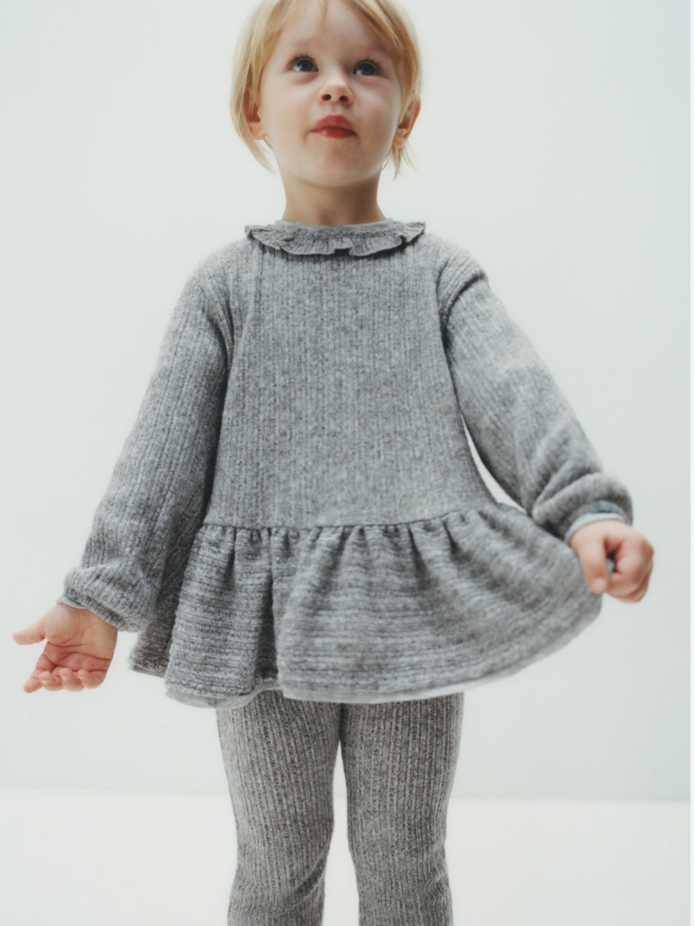 Zara Soft Touch Grey Peplum Long Sleeved Shirt Toddler Girl 3T